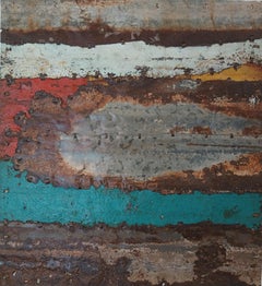 Earthy Abstract Rusted Metal Landscape Composition "Blue Pond"