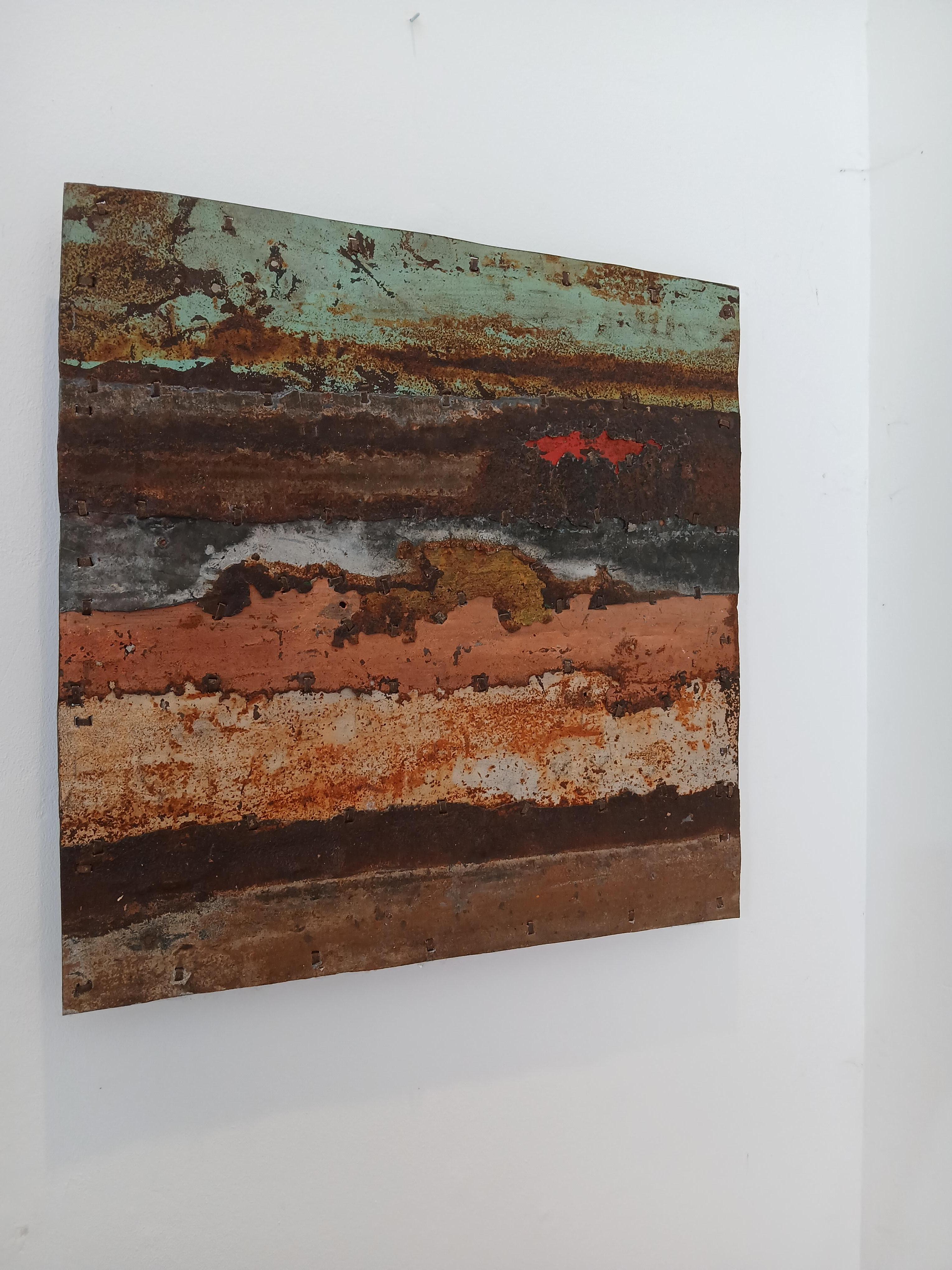 Earthy Abstract Rusted Metal Landscape Composition 