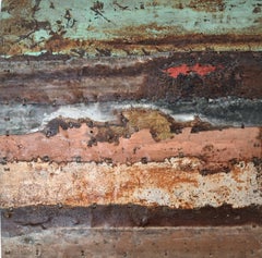 Composizione paesaggistica astratta in metallo arrugginito "Flows"