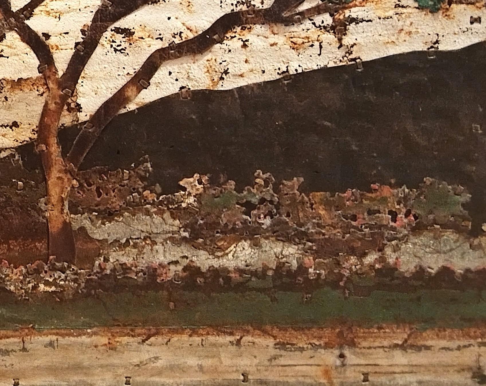 Earthy Abstrakte Baumlandschaft aus rostfarbenem Metall, Komposition „Green Trees Study“ im Angebot 1