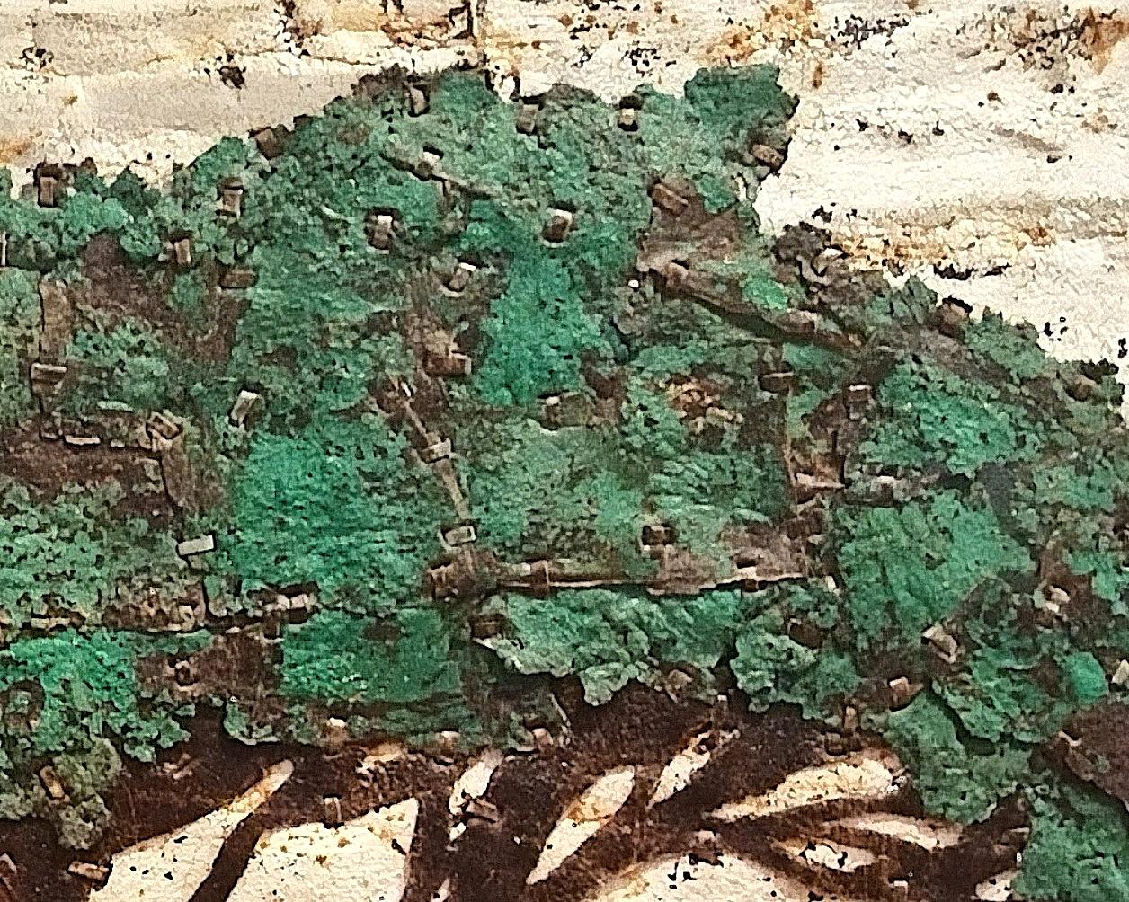 Earthy Abstrakte Baumlandschaft aus rostfarbenem Metall, Komposition „Green Trees Study“ im Angebot 2