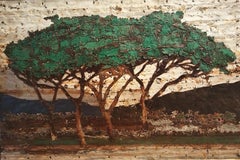 Albero astratto di terra Paesaggio Composizione in metallo arrugginito "Studio sugli alberi verdi"