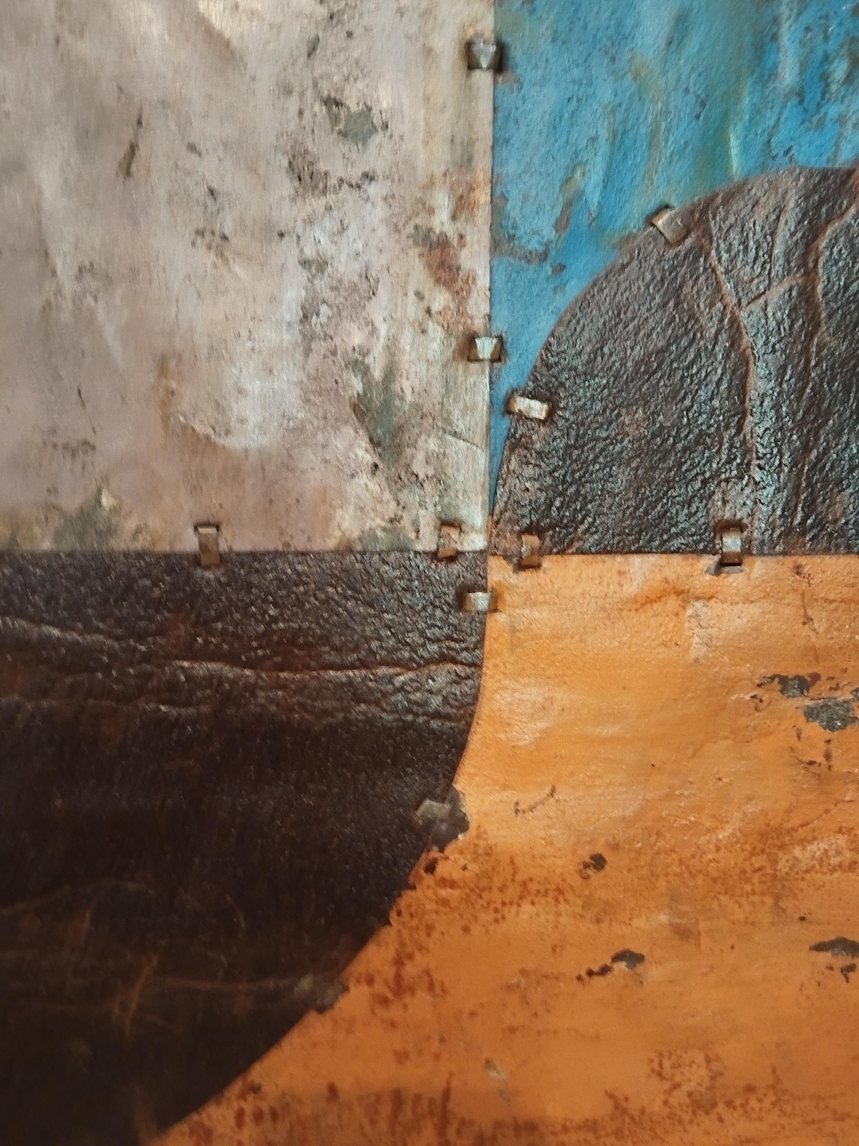 Composición abstracta de metal oxidado verde y naranja 