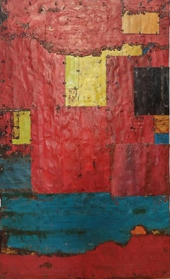 Gran composición abstracta de metal oxidado rojo y amarillo "Abstracto rojo 2"