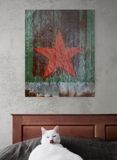 Red and Green African Rusted Metal Composition "Green Wood Star"