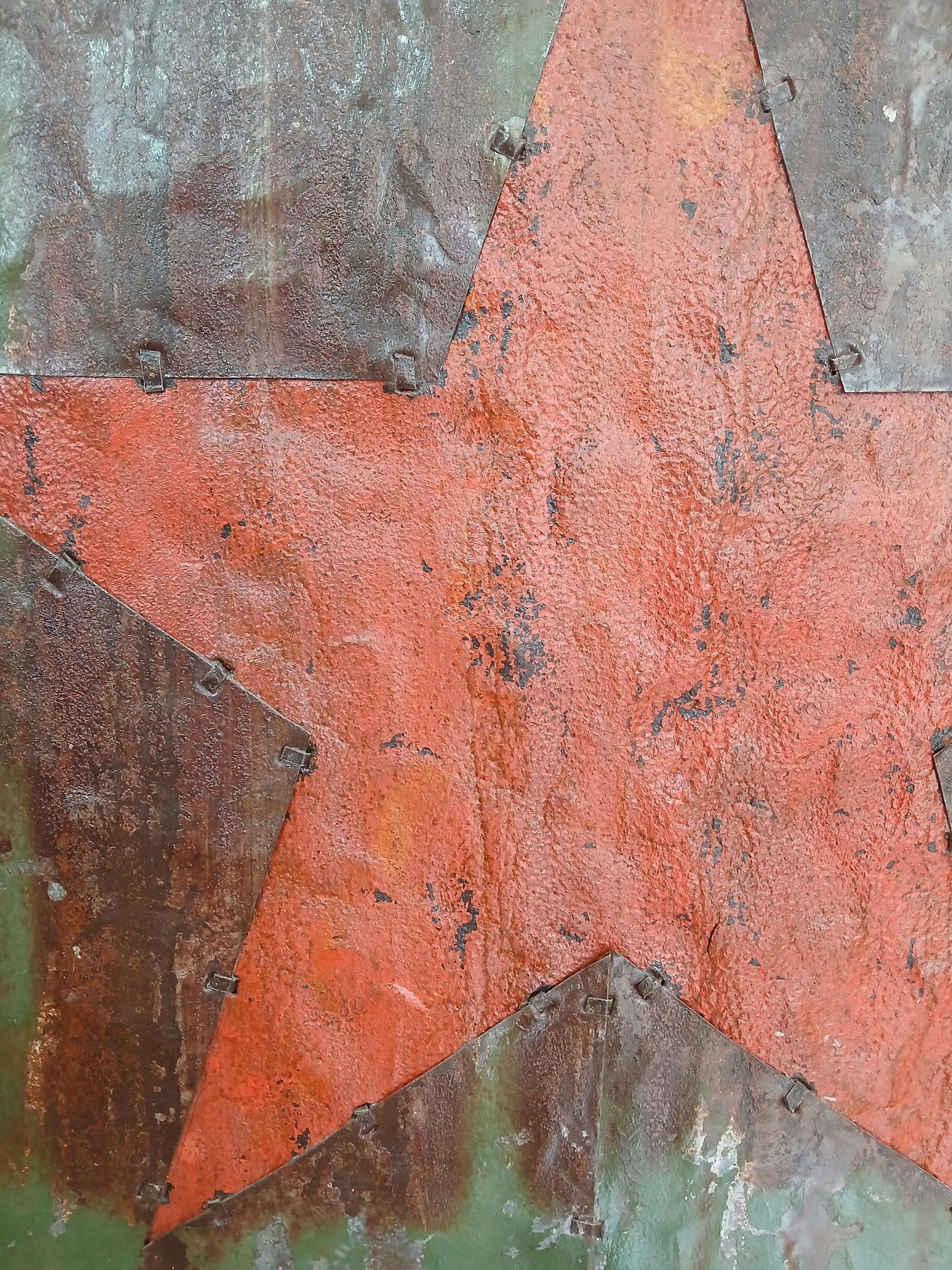 Red and Green African Rusted Metal Composition 