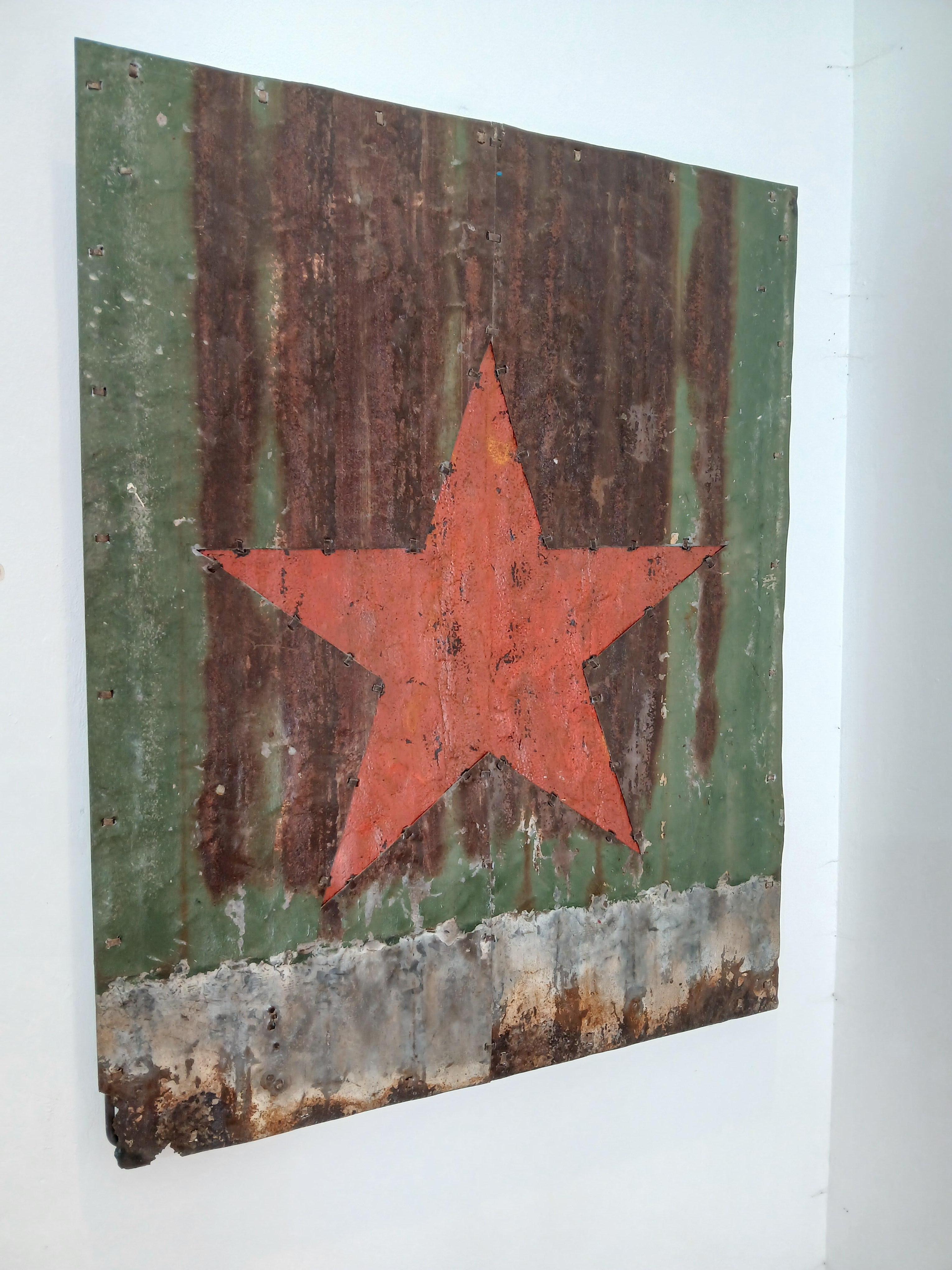 Red and Green African Rusted Metal Composition 