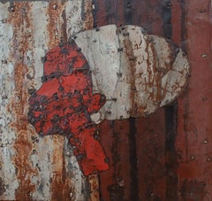 Rot & Creme afrikanischen Kopf verrostet Metall Komposition "Red Face Cameo"