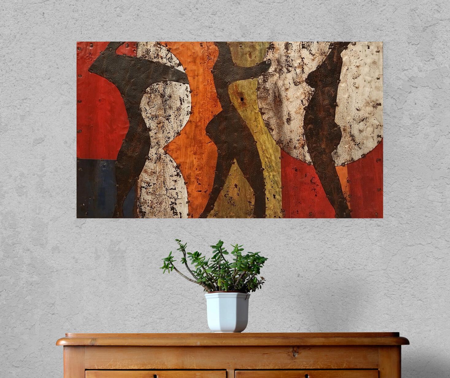 Red Orange & Cream African Rusted Metal Composition 