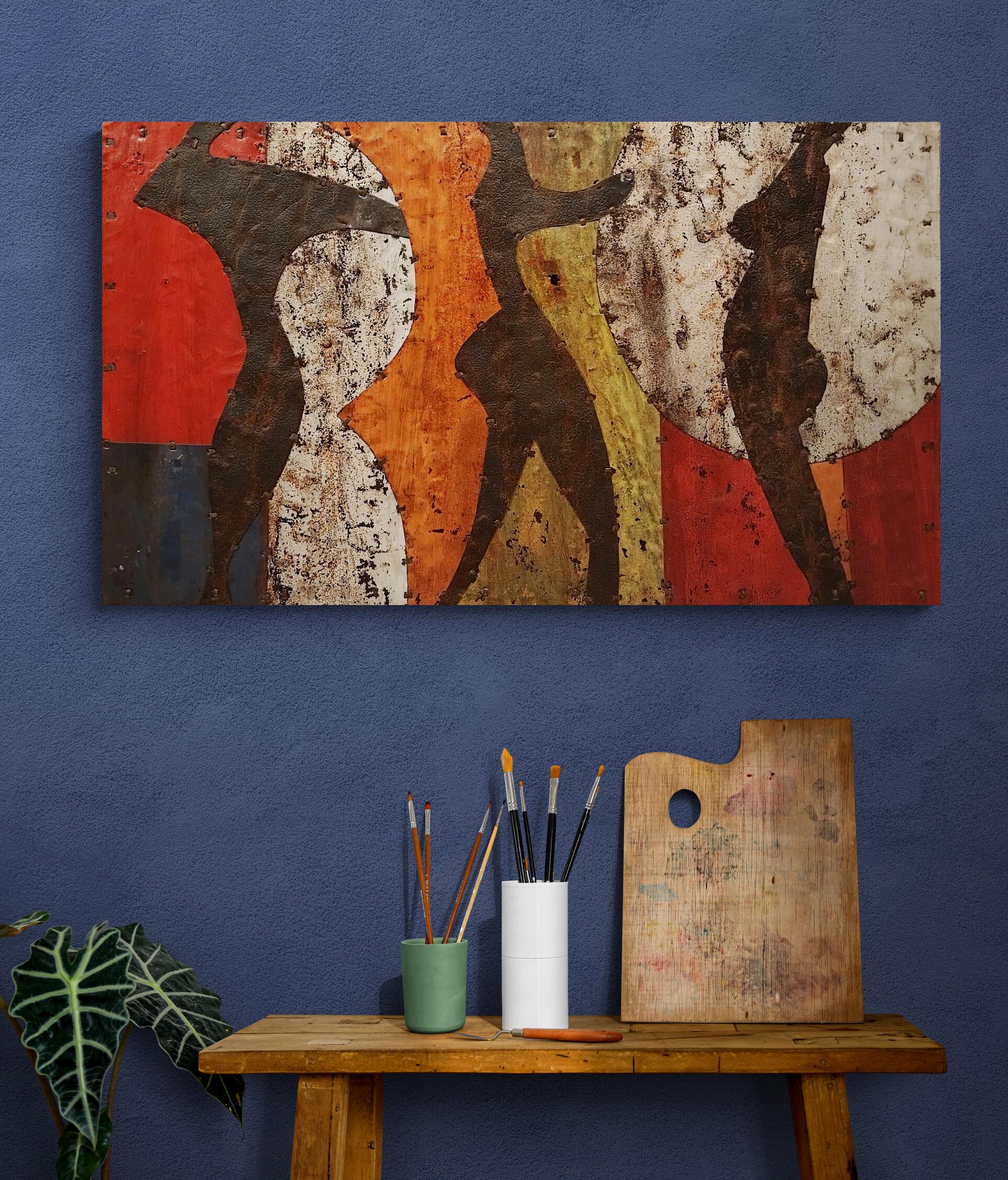 Red Orange & Cream African Rusted Metal Composition 