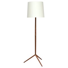 Nybro Armatur Fabrik Mid-Century Teak and Brass Tripod Floor Lamp, Sweden 1960s