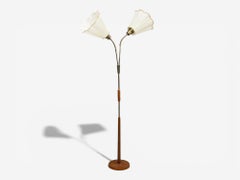Nybro Armaturfabrik, Floor Lamp, Wood, Metal, Fabric, Sweden, 1940s