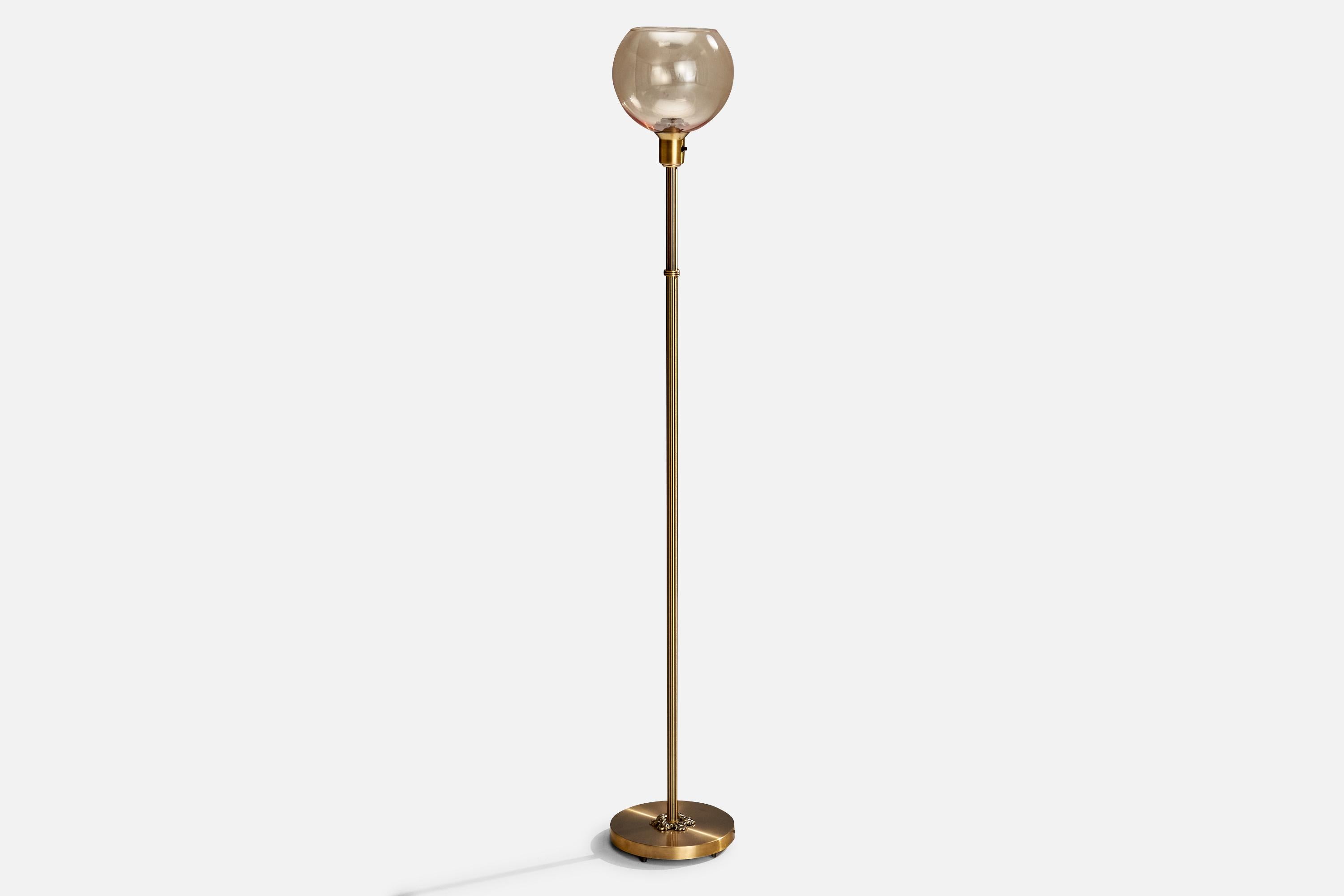 Swedish Nybro Armaturfabrik, Floor Lamps, Brass, Glass, Sweden, 1950s For Sale