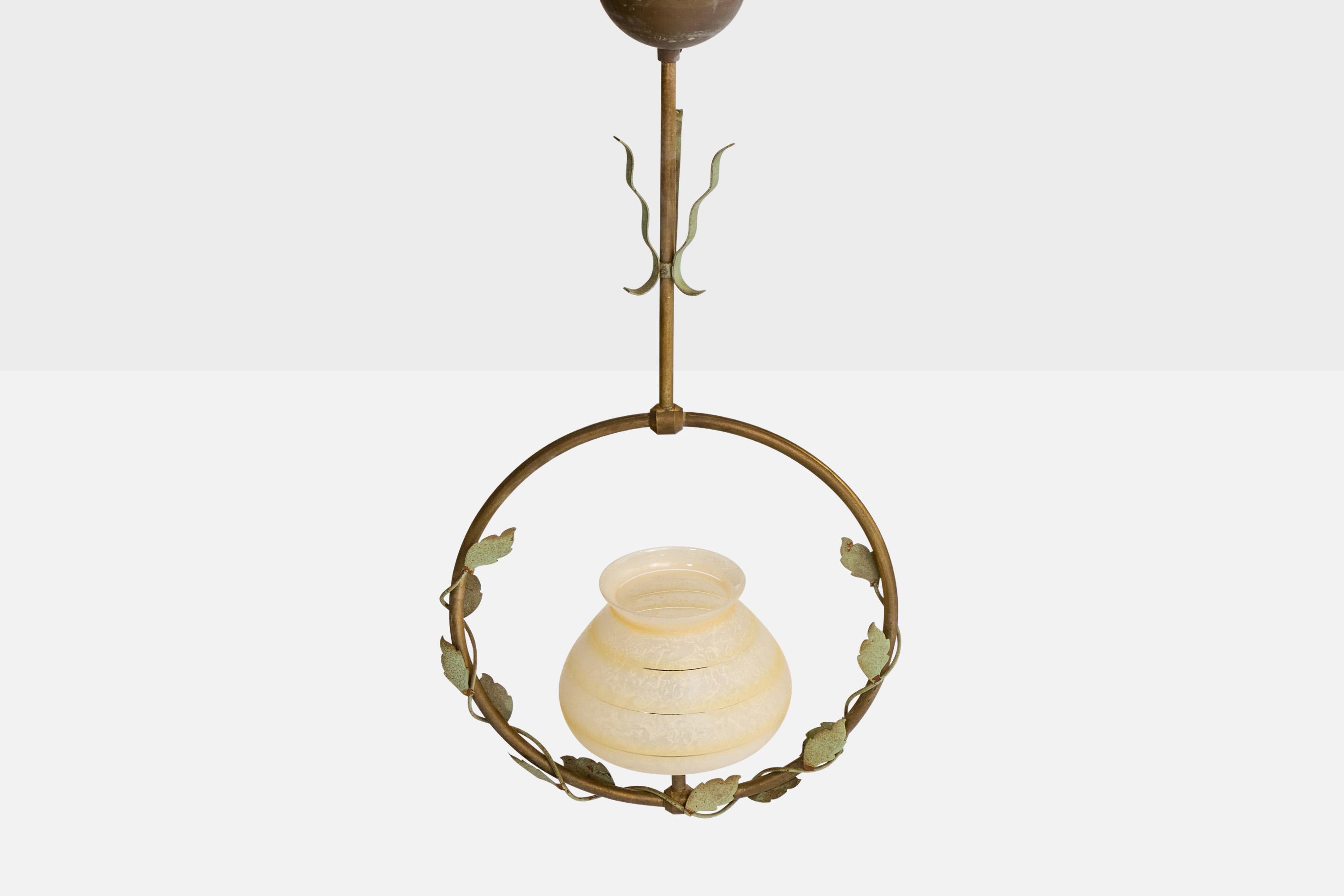 Svedese Nybro Armaturfabrik, Lampada a sospensione, Ottone, Metallo, Vetro, anni '50 in vendita