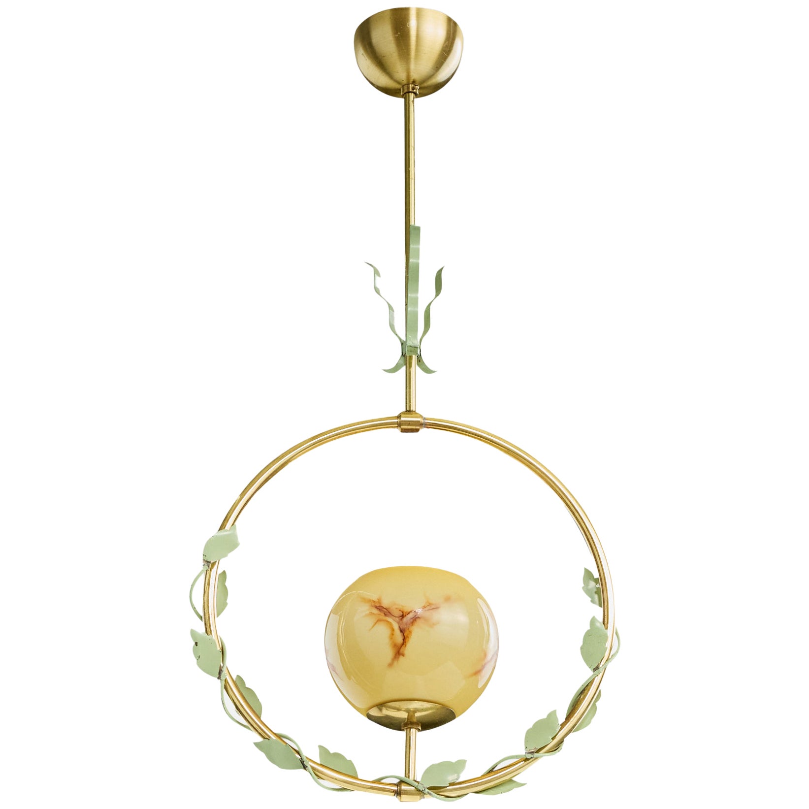 Nybro Armaturfabrik, Pendant Light, Brass, Metal, Glass, 1950s For Sale