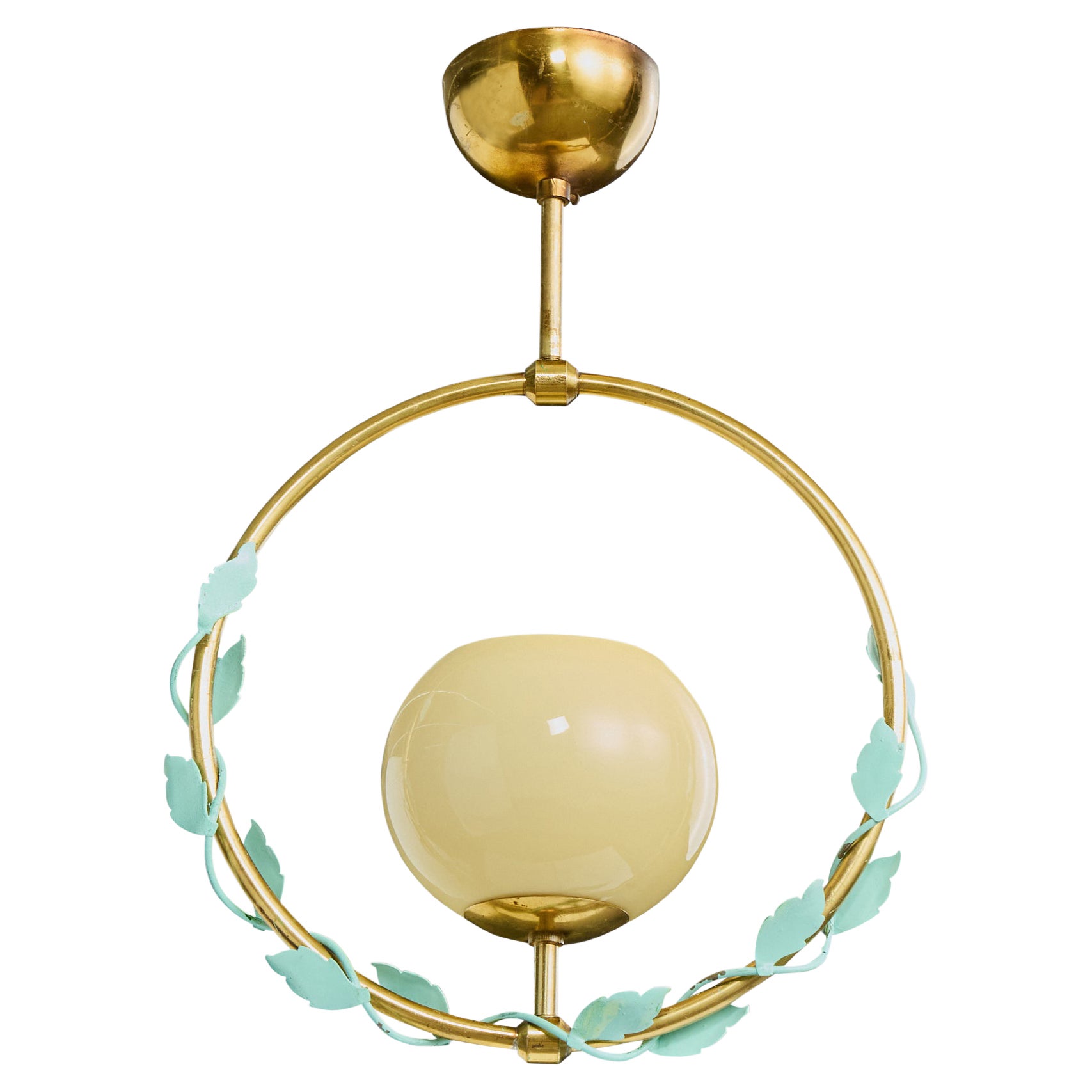 Nybro Armaturfabrik, Pendant Light, Brass, Metal, Glass, 1950s For Sale