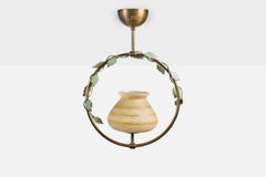 Nybro Armaturfabrik, Pendant Light, Brass, Metal, Glass, Sweden, 1950s