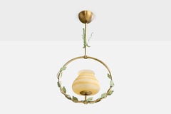 Nybro Armaturfabrik, Pendant Light, Brass, Metal, Glass, Sweden, 1950s