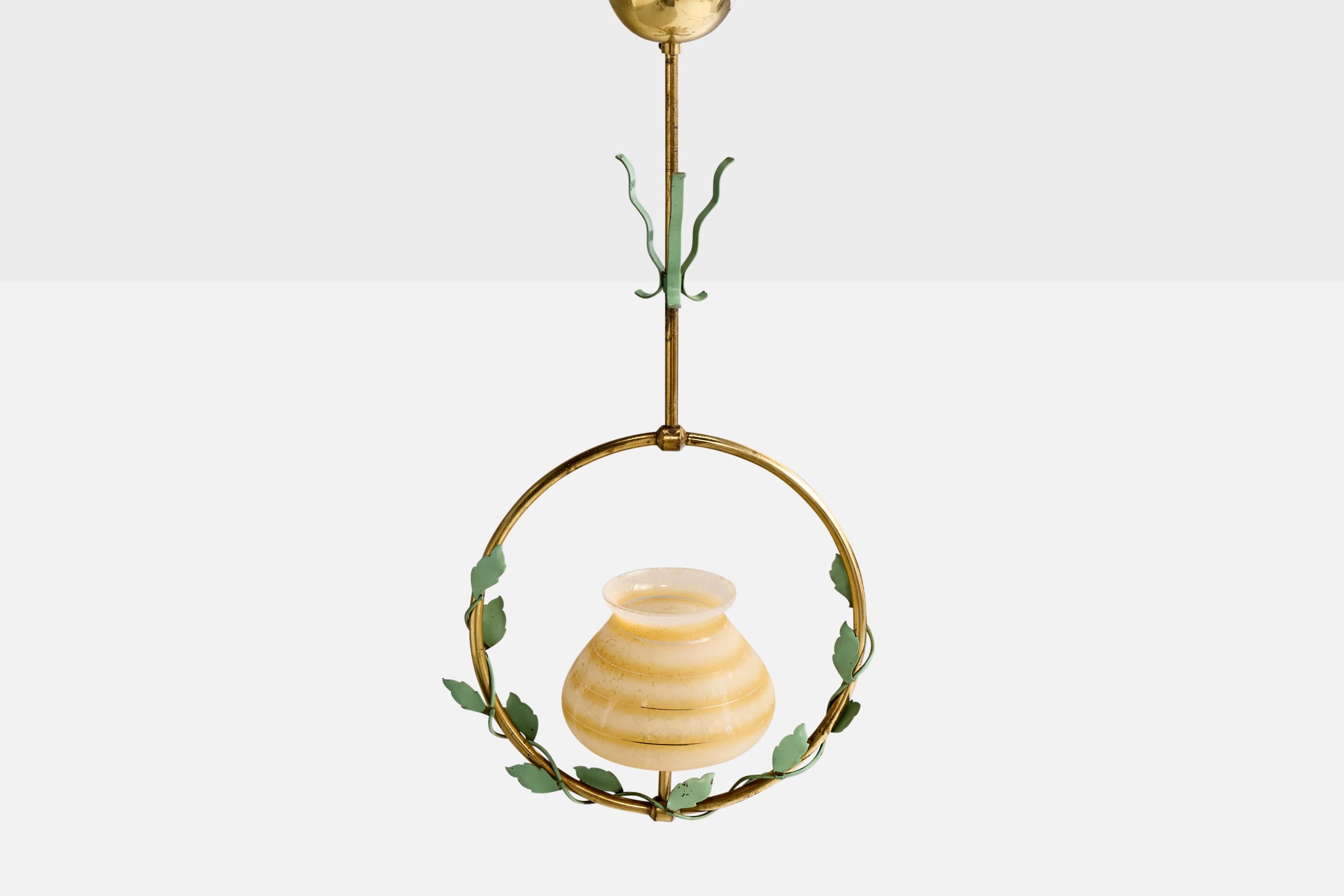 Svedese Nybro Armaturfabrik, Lampada a sospensione, Ottone, Metallo, Vetro, Svezia, anni '50 in vendita