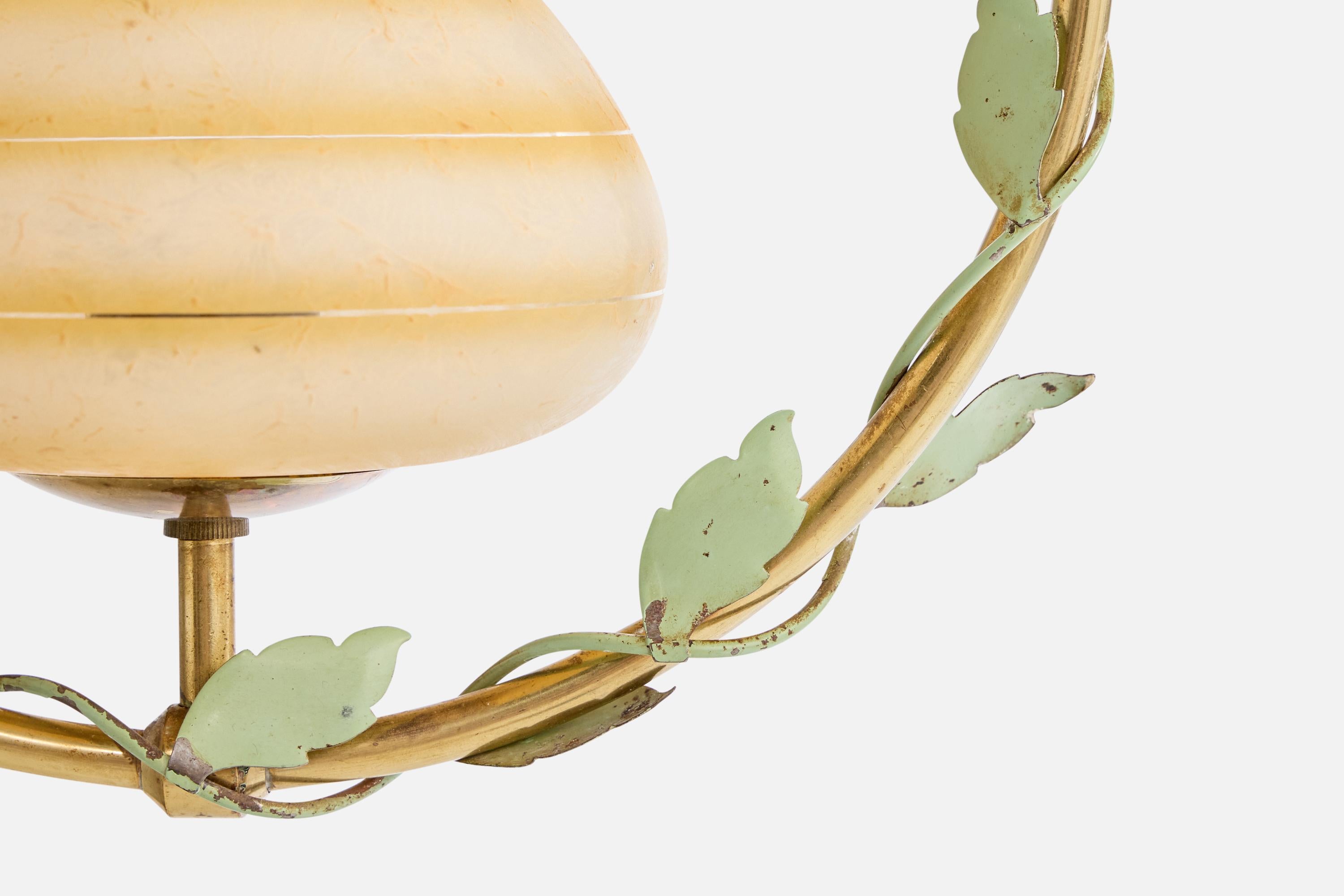 Metà XX secolo Nybro Armaturfabrik, Lampada a sospensione, Ottone, Metallo, Vetro, Svezia, anni '50 in vendita