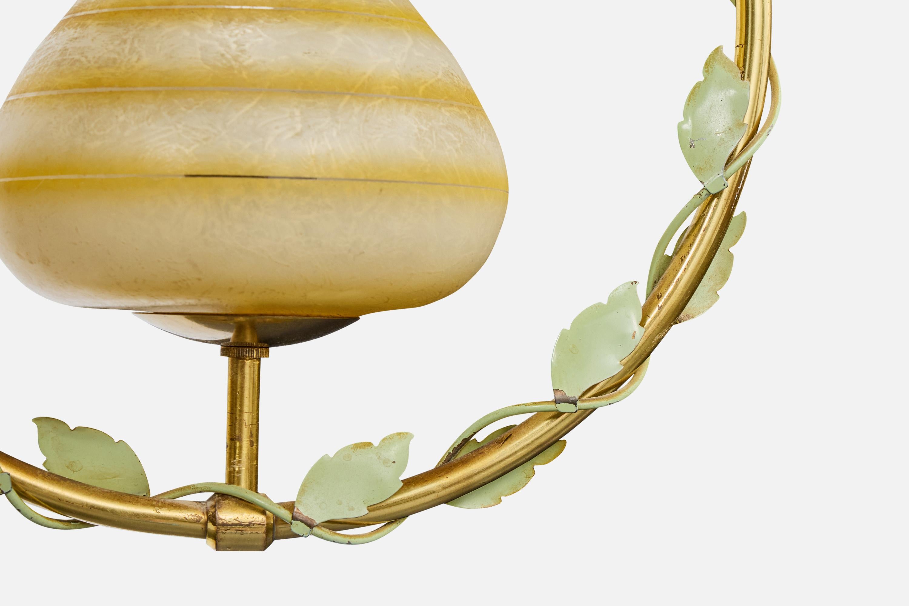 Nybro Armaturfabrik, Lampada a sospensione, Ottone, Metallo, Vetro, Svezia, anni '50 in vendita 1