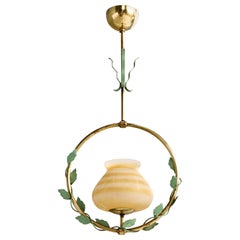 Nybro Armaturfabrik, lampe à suspension, laiton, métal, verre, Suède, années 1950