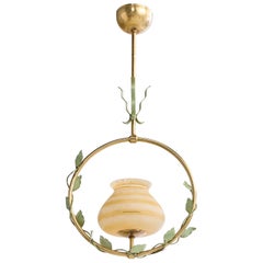 Nybro Armaturfabrik, Pendant Light, Brass, Metal, Glass, Sweden, 1950s