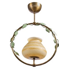 Nybro Armaturfabrik, Pendant Light, Brass, Metal, Glass, Sweden, 1950s