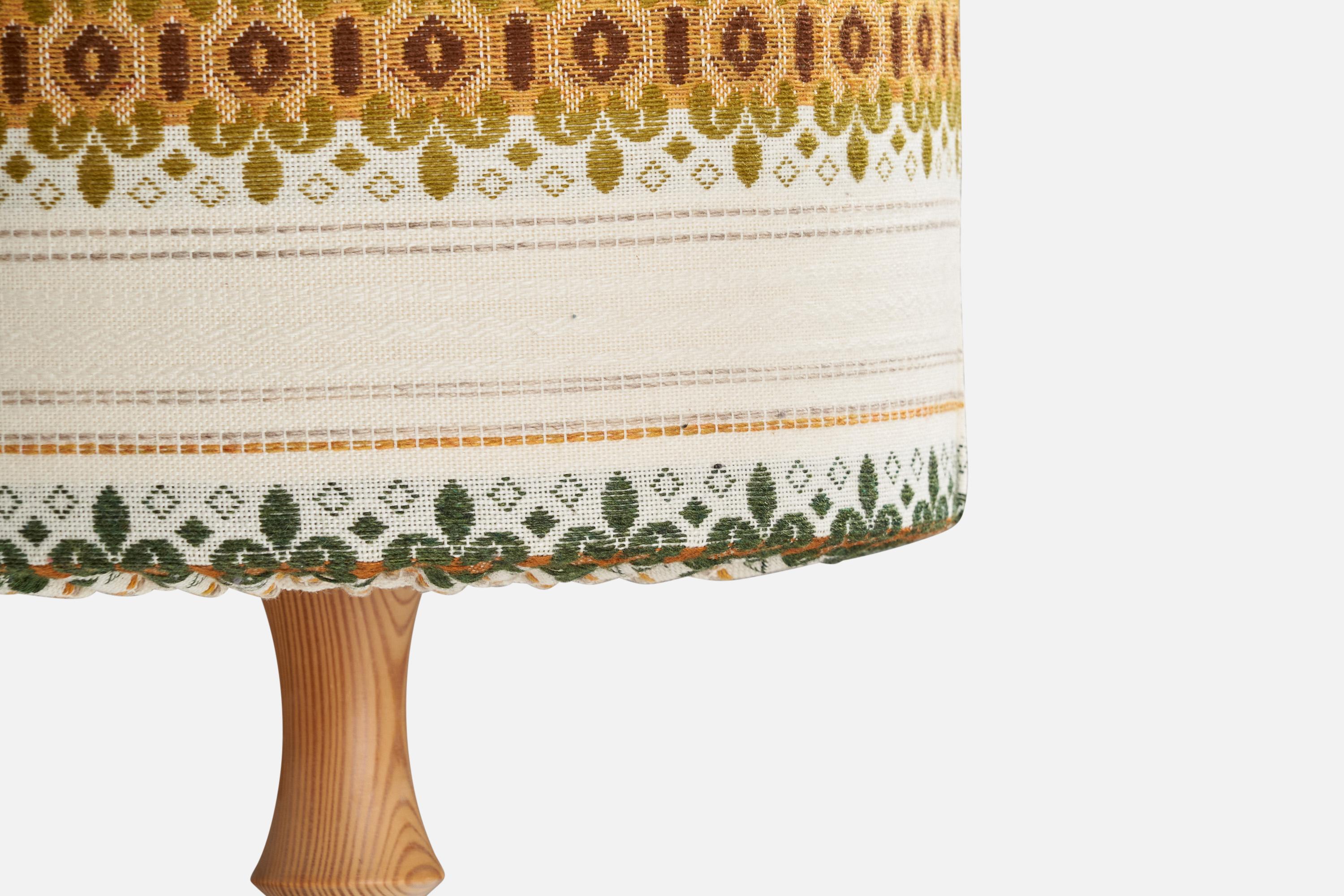 Nybro Armaturfabrik, Small Floor Lamps, Pine, Fabric, Sweden, 1970s For Sale 1