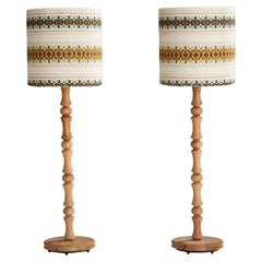 Nybro Armaturfabrik, Small Floor Lamps, Pine, Fabric, Sweden, 1970s