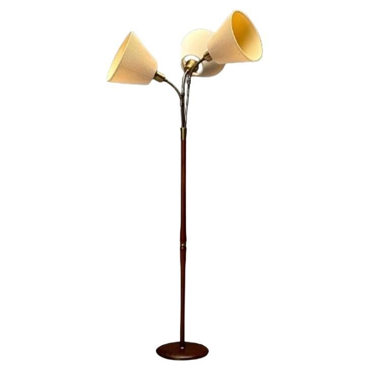 Nybro Armaturfabrik, Swedish Mid-Century Modern, Floor Lamp, Teak, Brass, 1950s For Sale