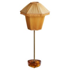 Nybro Armaturfabrik, Table Lamp, Brass, Glass, Fabric, 1950s Nybro Armaturfabrik, Table Lamp, Brass, Glass, Fabric, 1950s