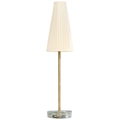 Nybro Armaturfabrik, Table Lamp, Brass, Glass, Fabric, Sweden, 1950s