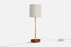 Nybro Armaturfabrik, Table Lamps, Brass, Glass, Fabric, Sweden, 1950s