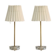 Nybro Armaturfabrik, Table Lamps, Brass, Glass, Fabric, Sweden, 1950s