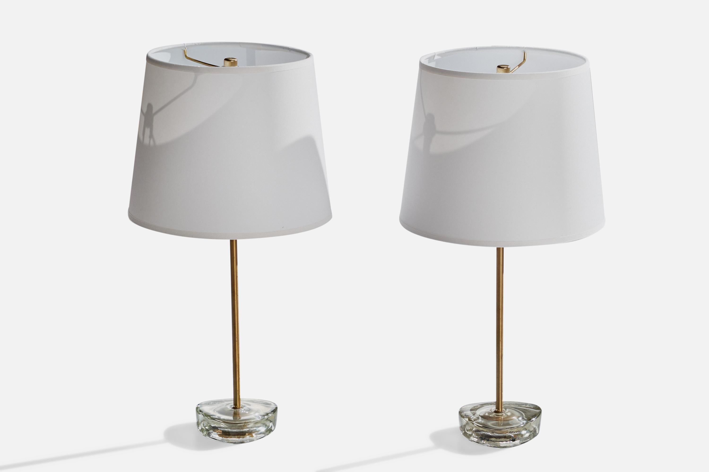 Mid-Century Modern Nybro Armaturfabrik, Table Lamps, Brass, Glass, Sweden, 1960s For Sale