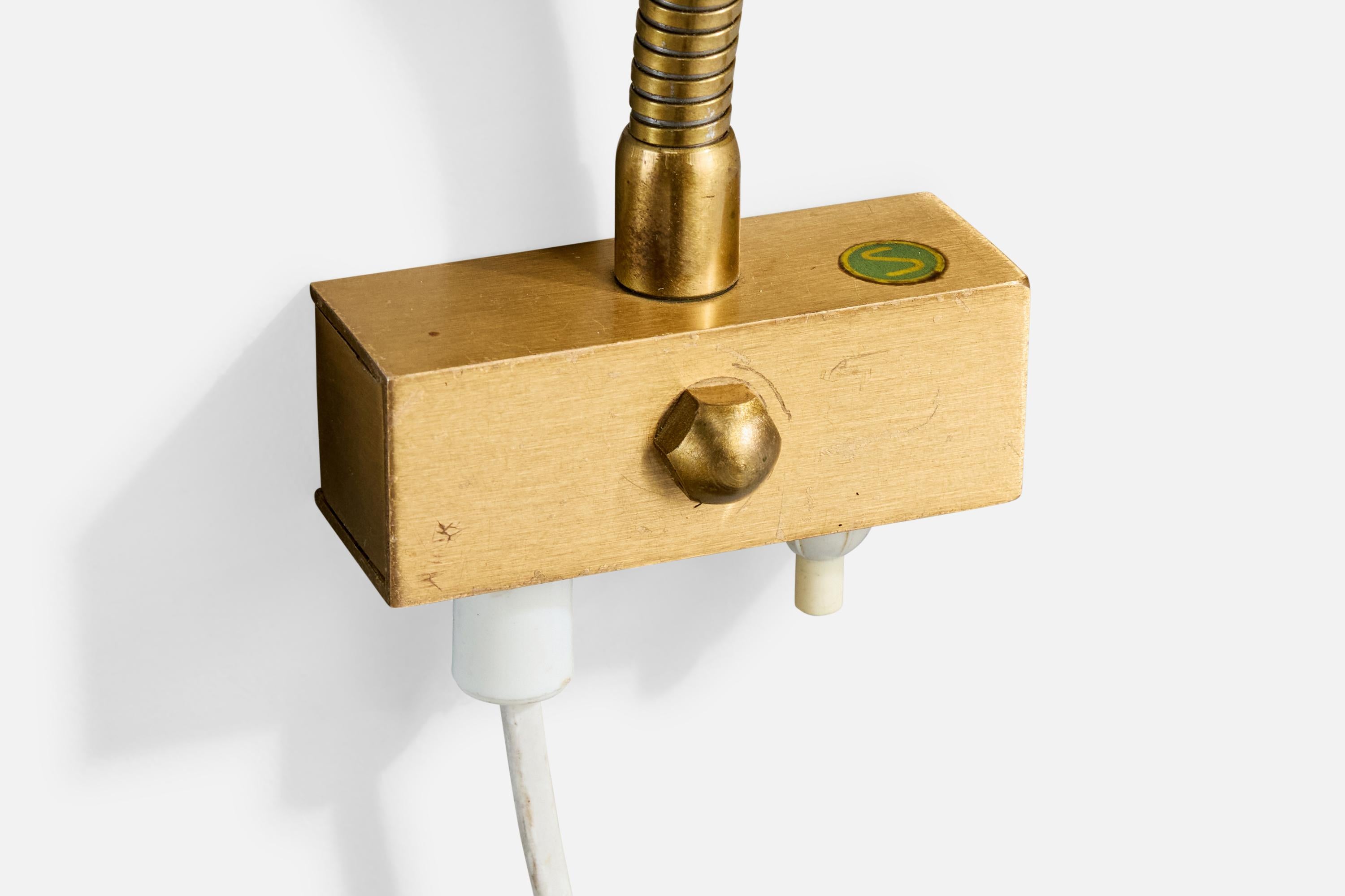 Mid-20th Century Nybro Armaturfabrik, Wall Lights, Brass, Rattan, Sweden, 1950s For Sale