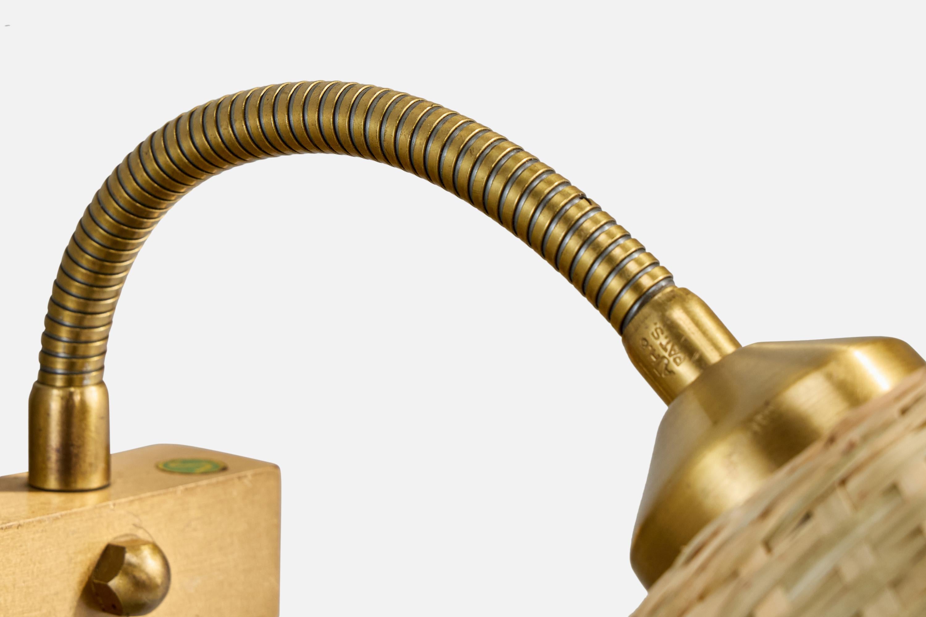 Nybro Armaturfabrik, Wall Lights, Brass, Rattan, Sweden, 1950s For Sale 1