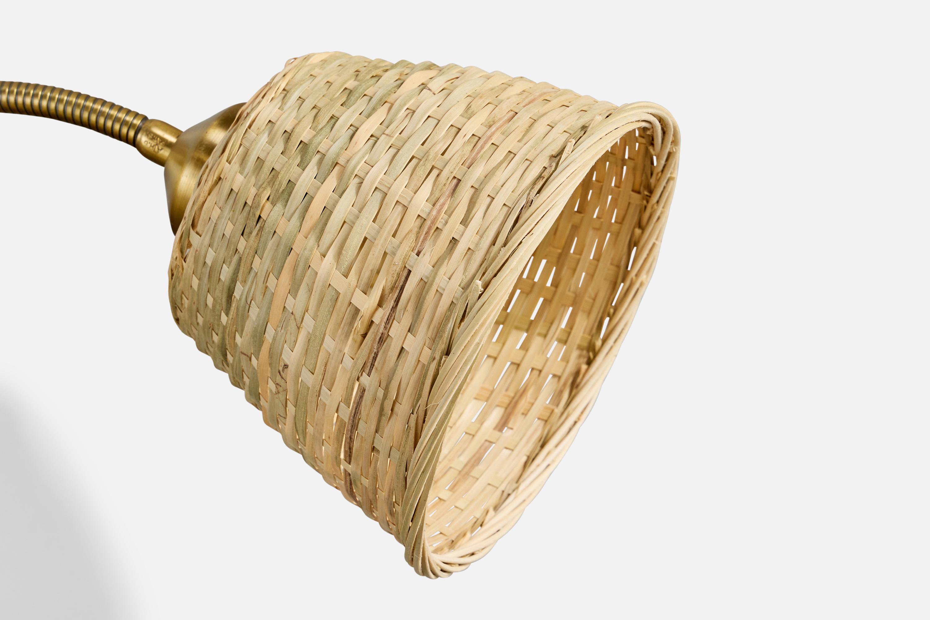 Nybro Armaturfabrik, Wall Lights, Brass, Rattan, Sweden, 1950s For Sale 2