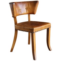 Nybro Mobler Sweden Studded Patinated Leather Occasional Chair, circa 1945