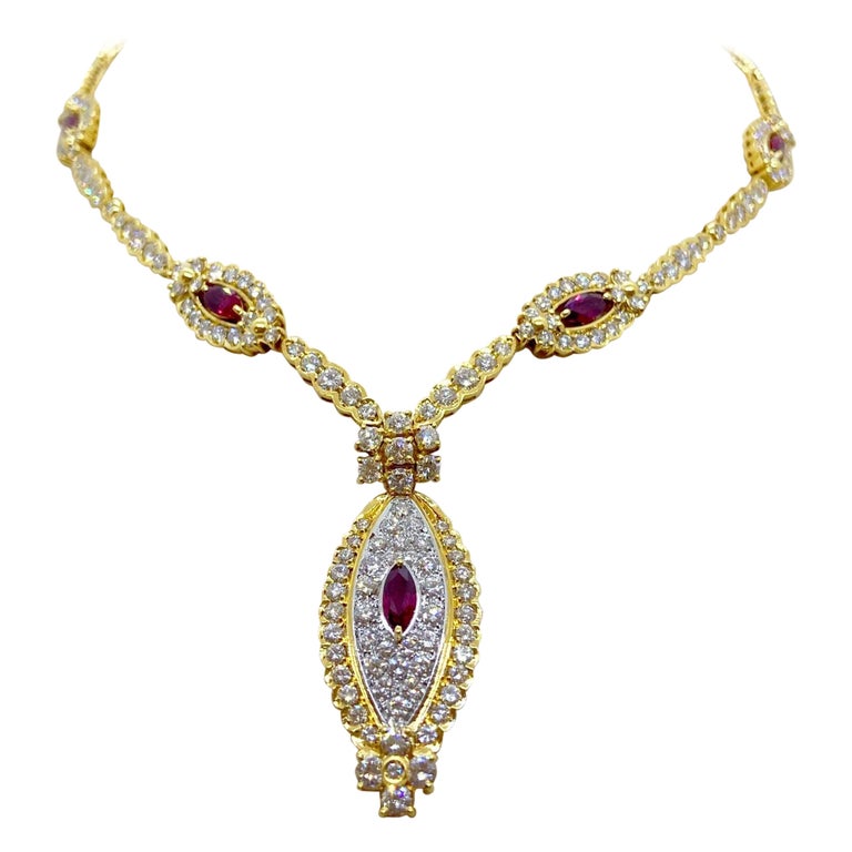 NYC 18 Karat Yellow Gold 11.84 Carat Diamond and 3.15 Carat, Ruby Necklace For Sale