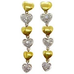 NYC 18 Karat Yellow Gold and .54 Carat Diamond Hanging Hearts Earrings