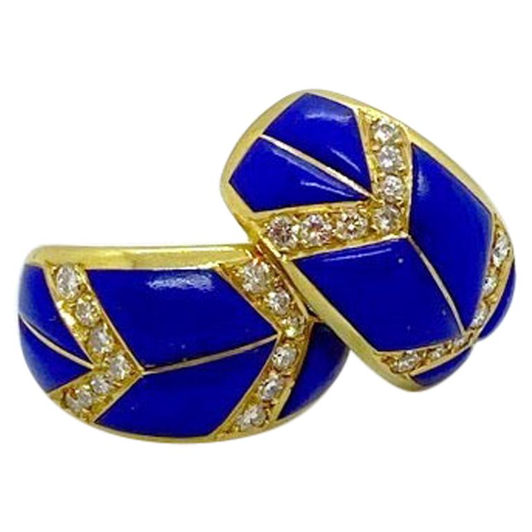 Cellini NYC 18 Karat Yellow Gold Lapis and .92 Carat Diamond Earrings For Sale