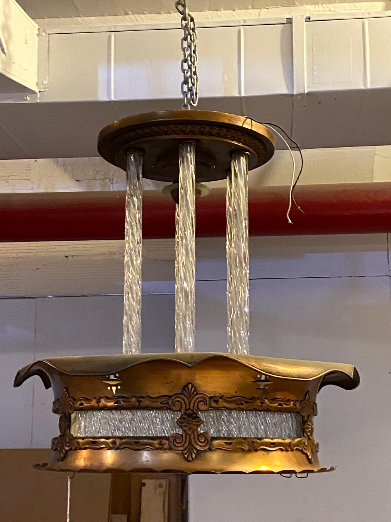 NYC 1939 Art Deco Bronze and Curved Glass Theater Light  Incomplete 6