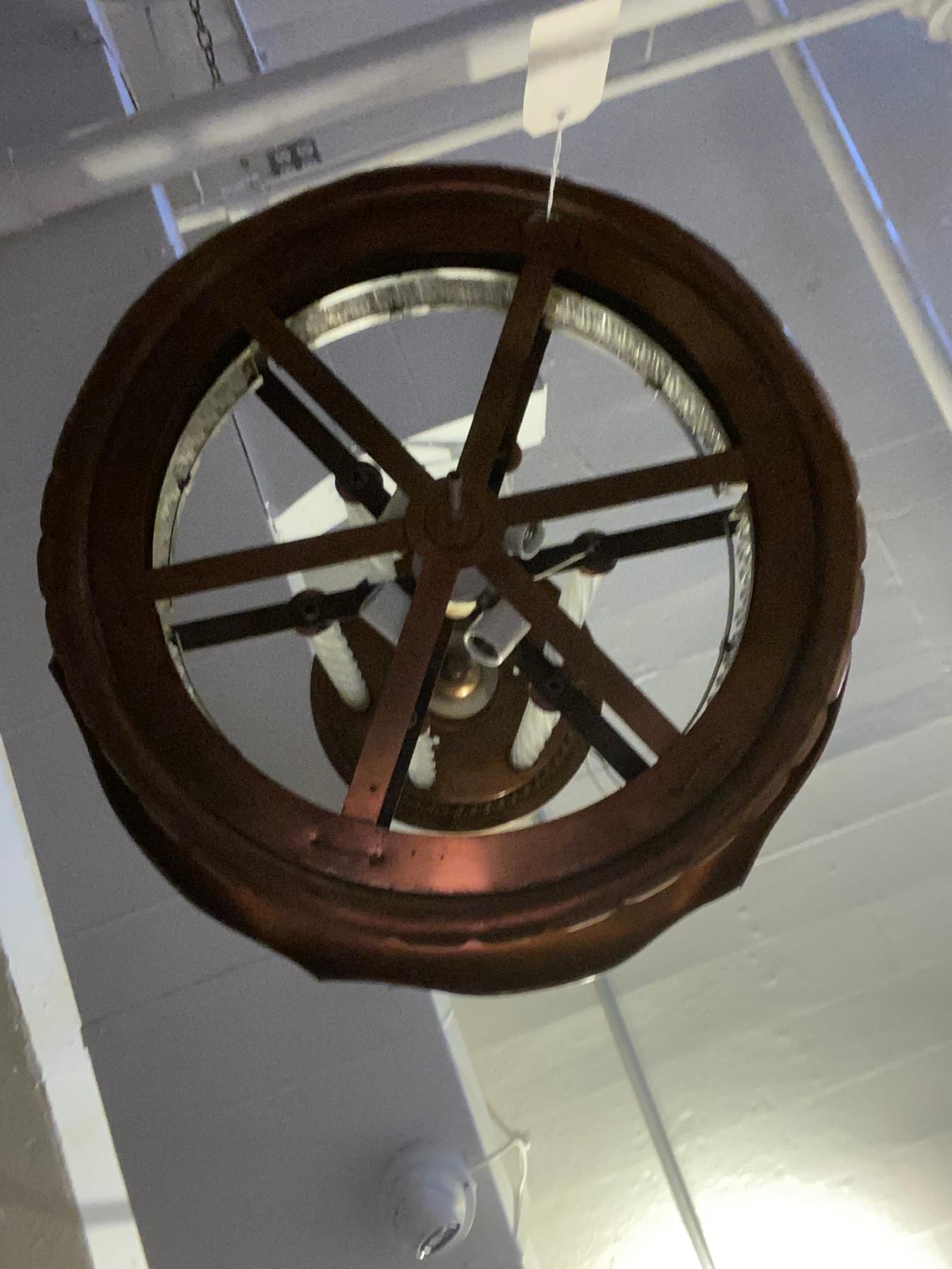 Incomplete chandelier, sold in an as is condition with some parts missing. Original Art Deco chandelier made of brass and curved glass from a New York City Theater from 1939. Please note, this item is located in one of our NYC locations.