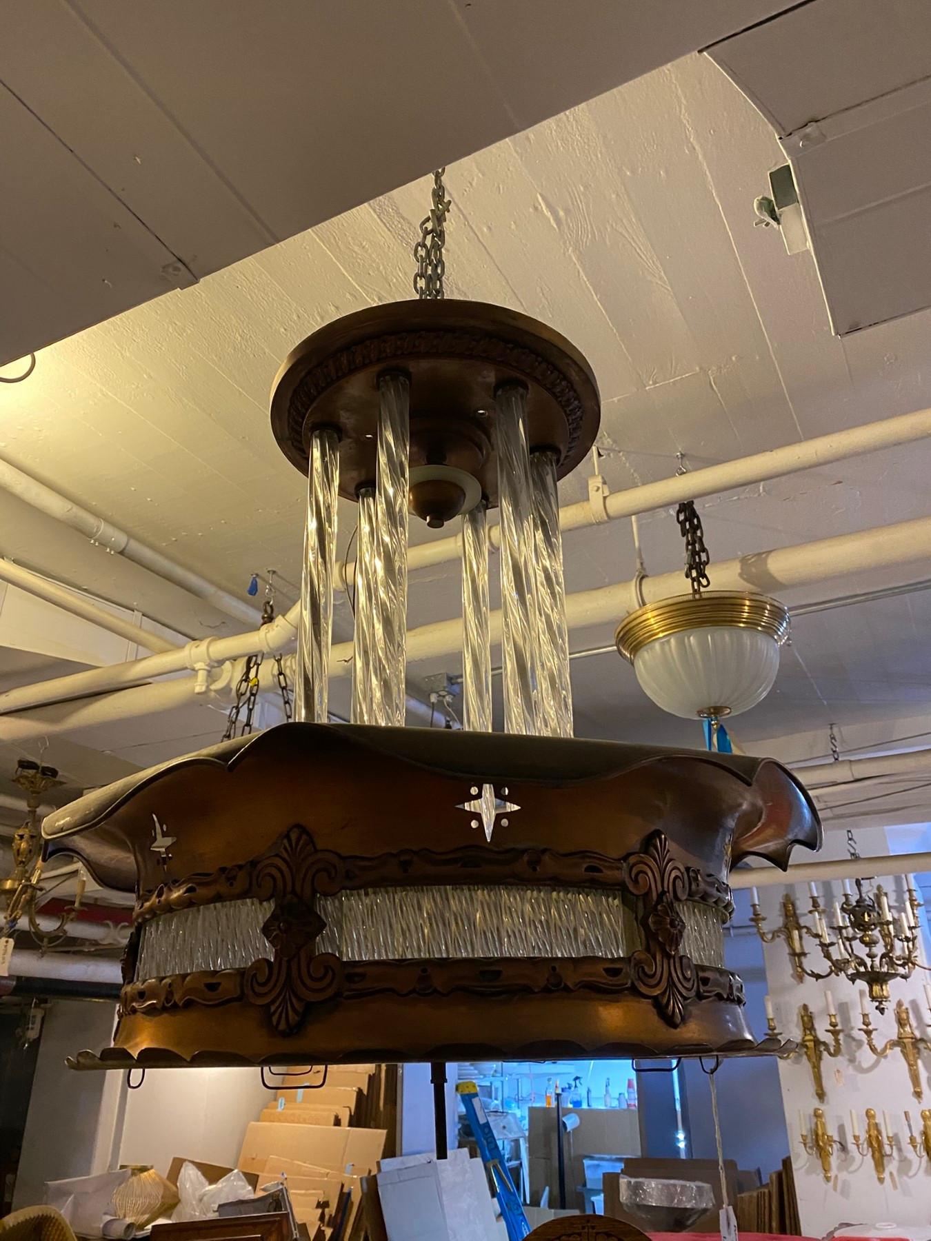 NYC 1939 Art Deco Bronze and Curved Glass Theater Light  Incomplete 1
