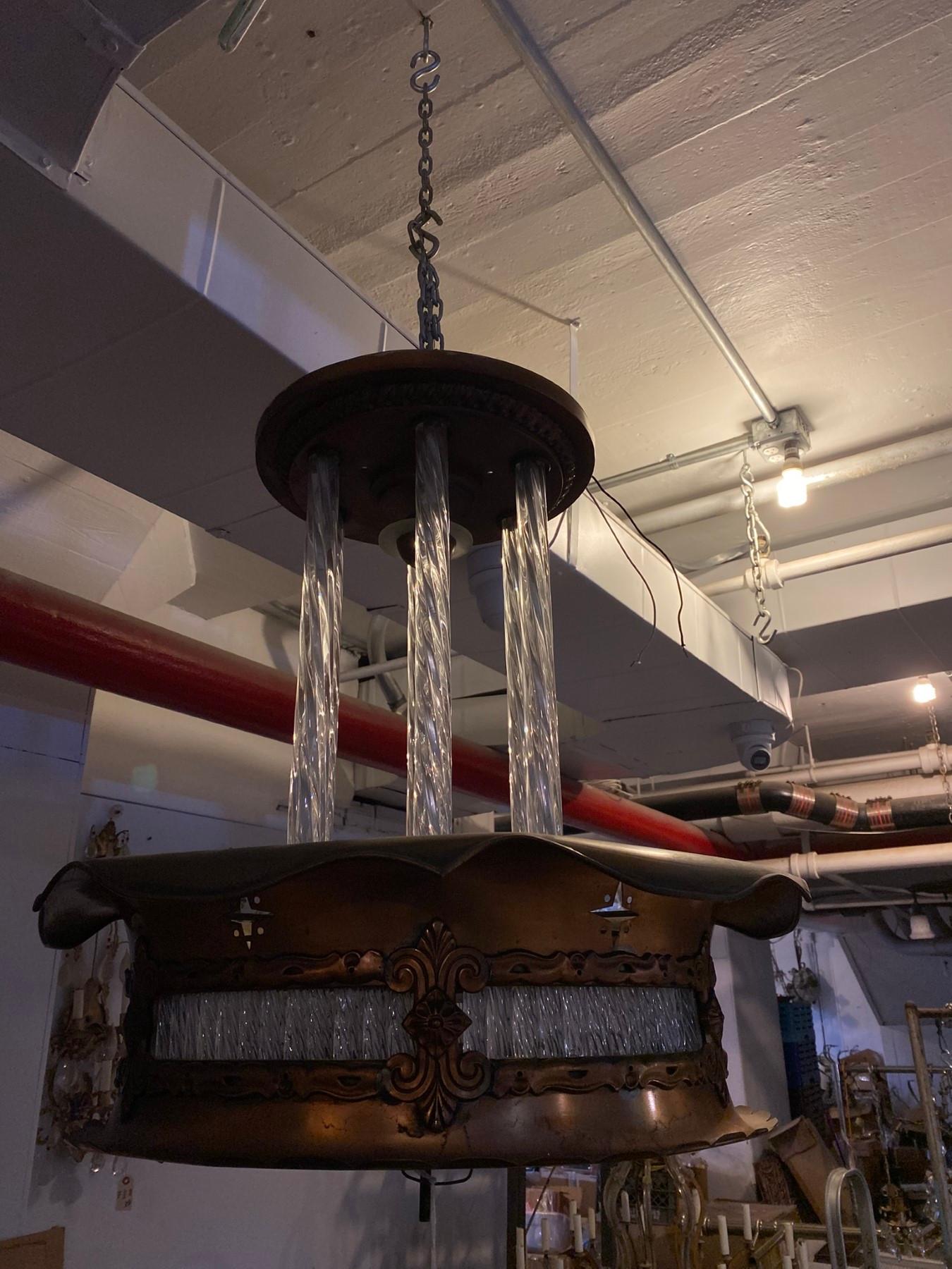 NYC 1939 Art Deco Bronze and Curved Glass Theater Light  Incomplete 3