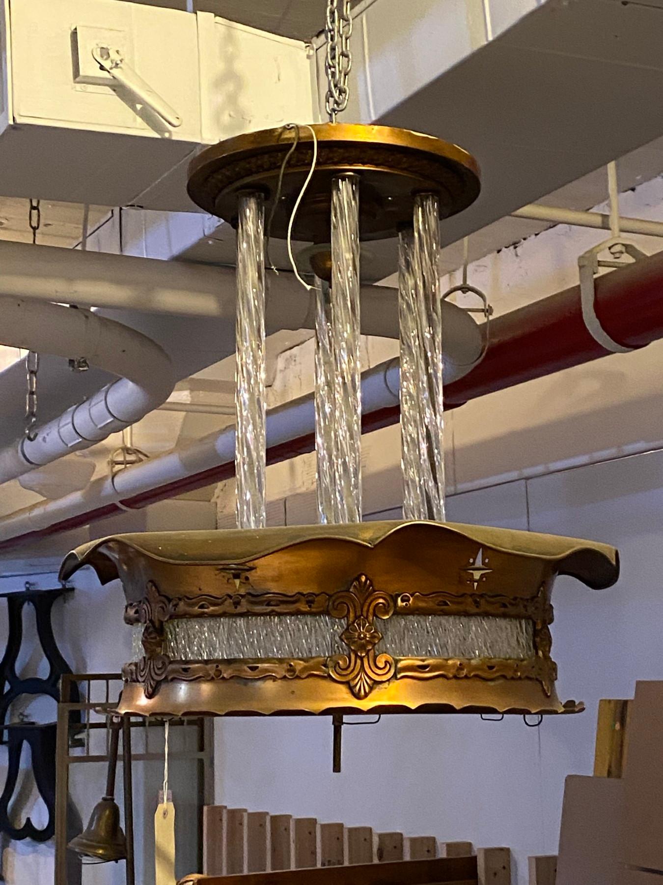 NYC 1939 Art Deco Bronze and Curved Glass Theater Light  Incomplete 5