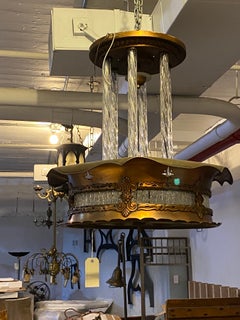 NYC 1939 Art Deco Bronze and Curved Glass Theater Light  Incomplete