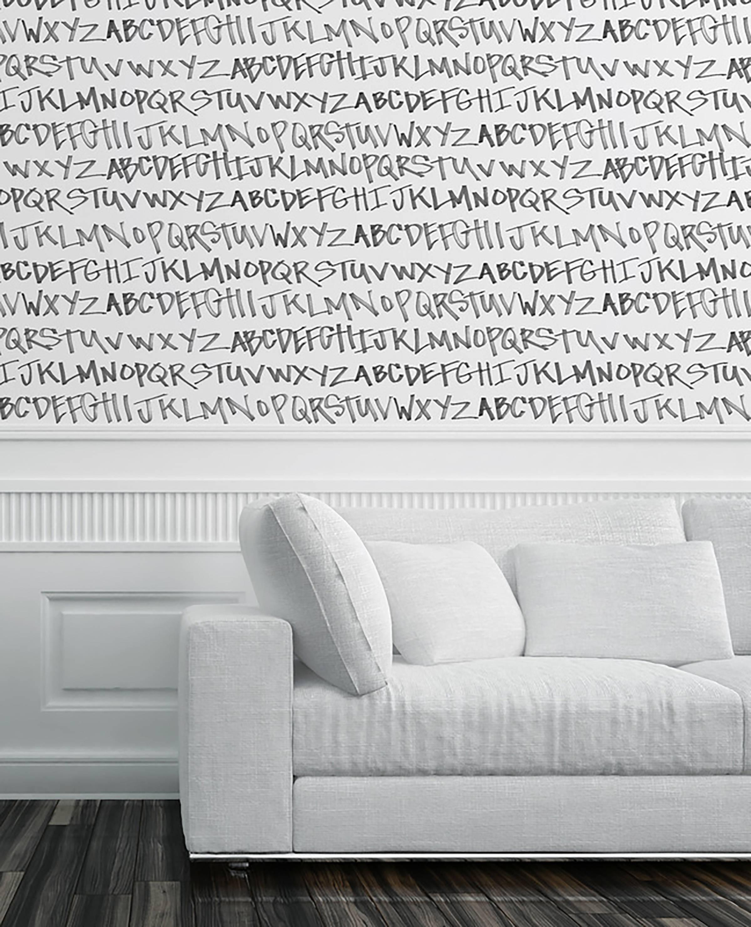 American NYC Alphabet in Black on White on Smooth Wallpaper For Sale